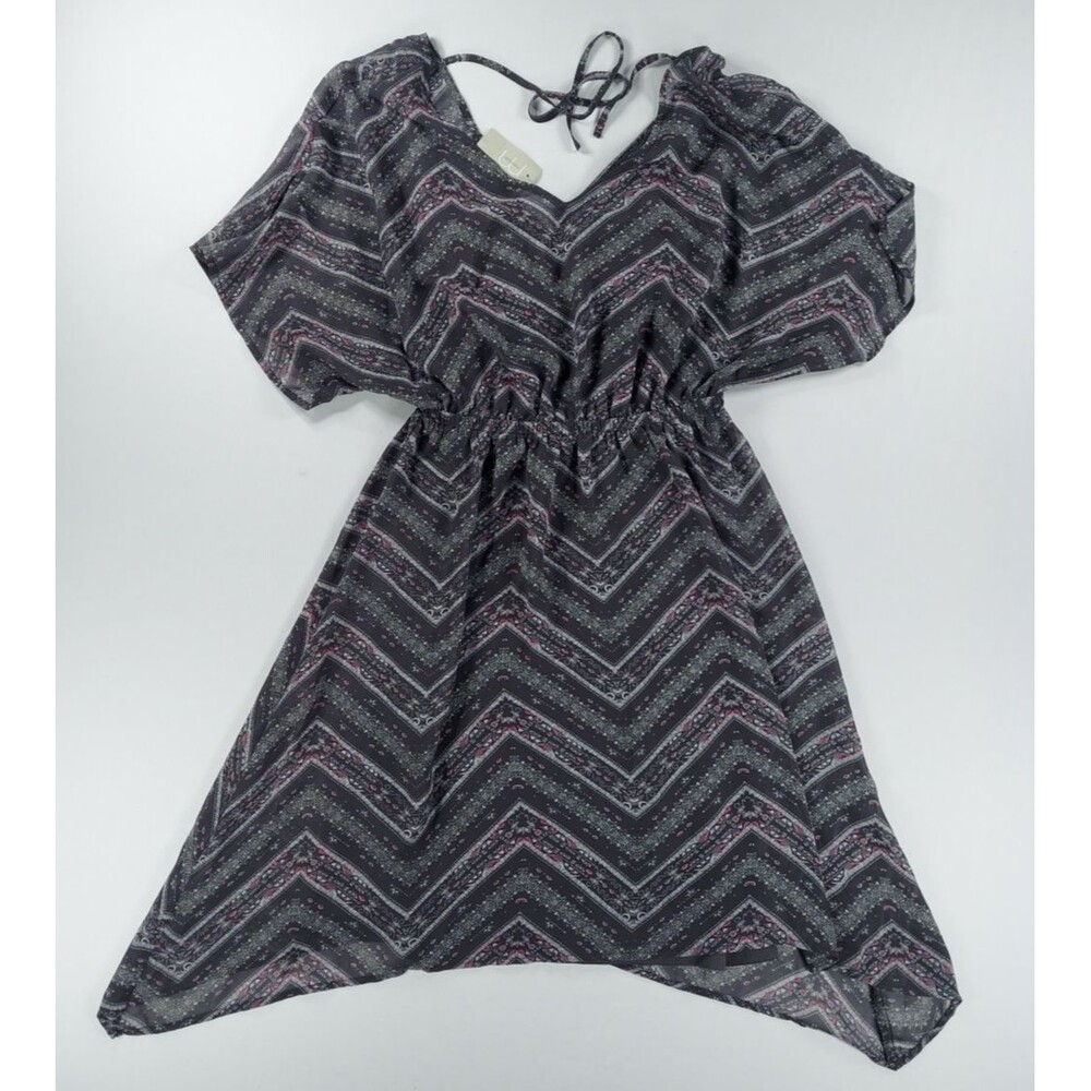 Maurices Dress Womens Small Grey Chevron Geometric V-Neck Midi Knee Length NWT